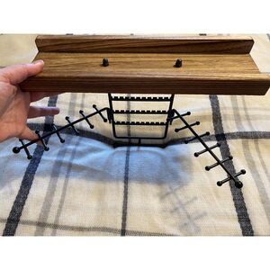 Jewelry Holder Hanging Wooden Wall Shelf with Black Metal Hooks/Hangers